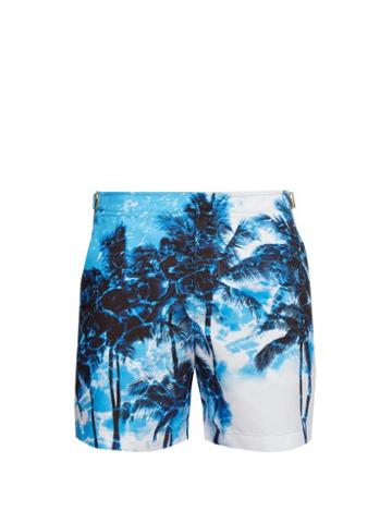 Matchesfashion.com Orlebar Brown - Bulldog X Palm Print Swim Shorts - Mens - Light Blue