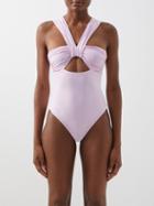 Nensi Dojaka - Butterfly Ruched Cutout Swimsuit - Womens - Pink
