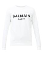 Matchesfashion.com Balmain - Flocked-logo Cotton Sweatshirt - Mens - White