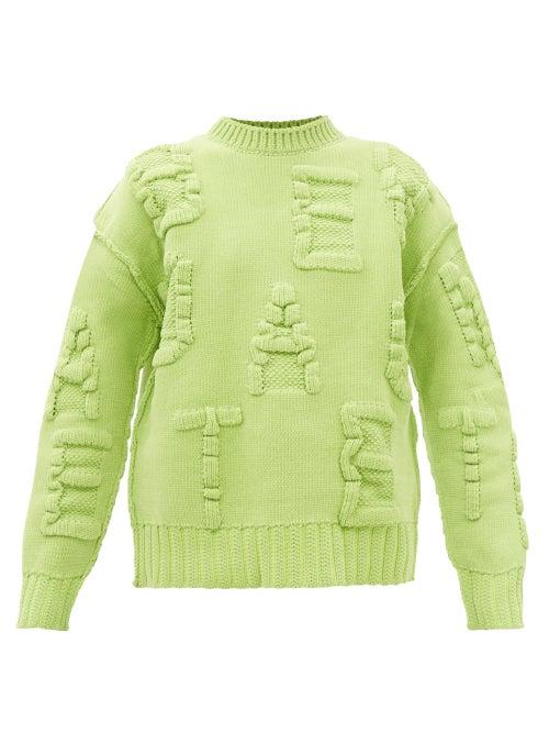 Bottega Veneta - Logo Letter-jacquard Chenille Sweater - Womens - Green