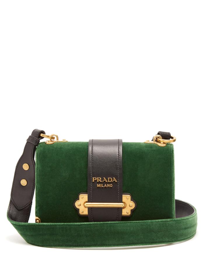 Prada Cahier Velvet And Leather Cross-body Bag