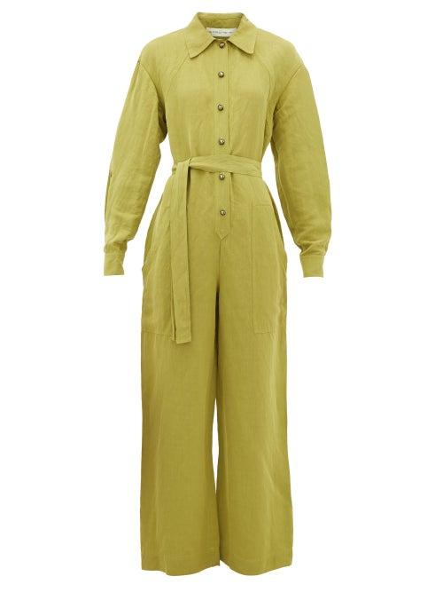 Matchesfashion.com Etro - Dafne Belted Linen-blend Jumpsuit - Womens - Light Green