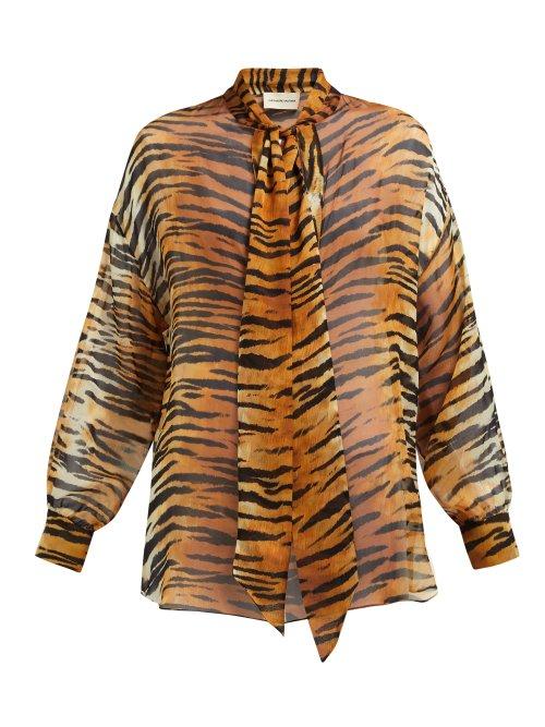 Matchesfashion.com Alexandre Vauthier - Tiger Print Silk Chiffon Blouse - Womens - Brown Print