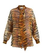 Matchesfashion.com Alexandre Vauthier - Tiger Print Silk Chiffon Blouse - Womens - Brown Print