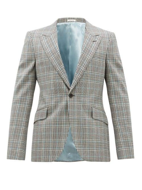 Matchesfashion.com Alexander Mcqueen - Single Breasted Checked Wool Jacket - Mens - Grey Multi