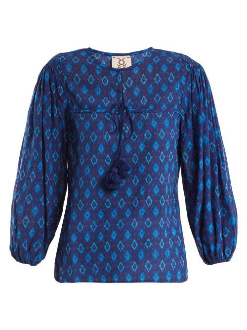Matchesfashion.com Figue - Isadora Ikat Print Cotton Blend Blouse - Womens - Purple Multi