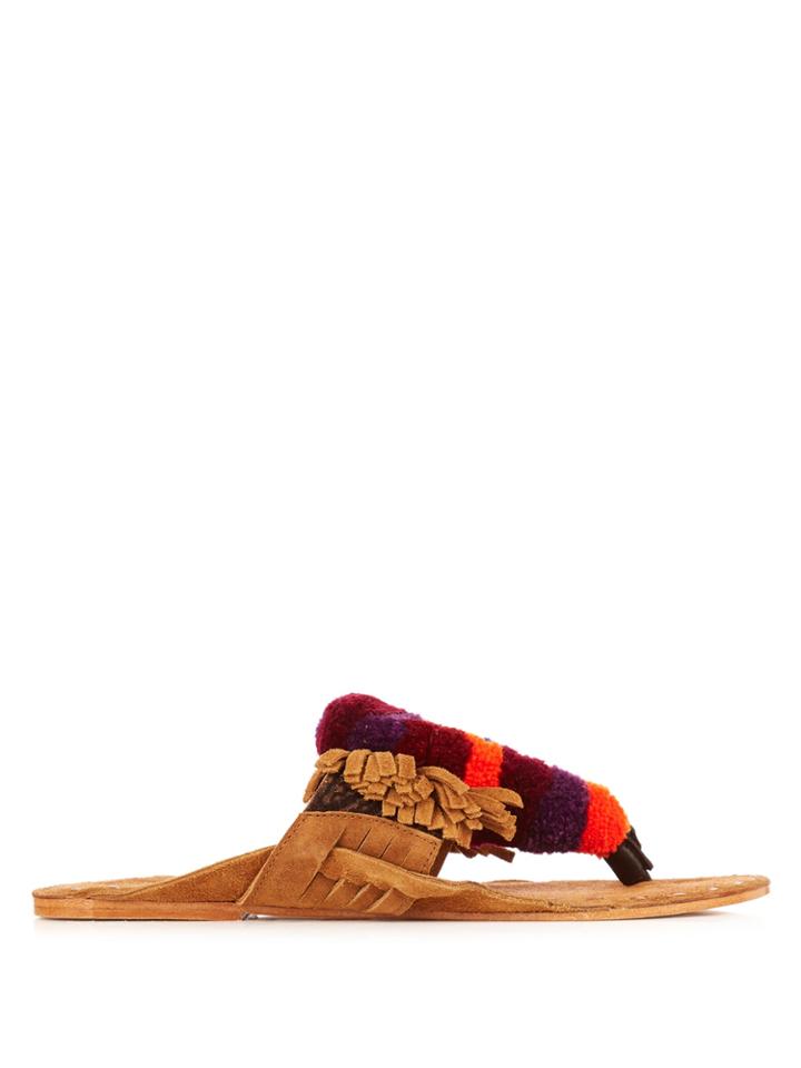 Figue Salome Fringed Pompom Suede Sandals