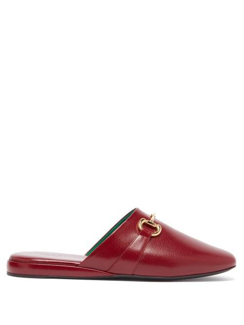 Matchesfashion.com Gucci - Pericles Horsebit Leather Slippers - Womens - Red