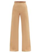Matchesfashion.com Chlo - High-rise Leather-belted Crepe Wide-leg Trousers - Womens - Light Brown