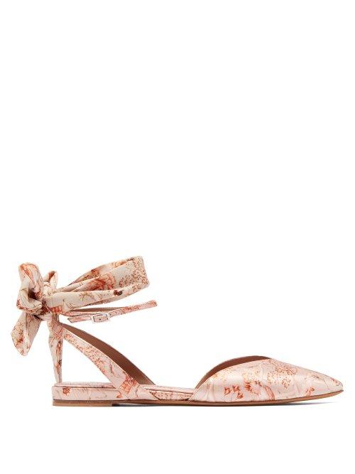 Matchesfashion.com Tabitha Simmons - X Johanna Ortz Vera Floral Print Satin Flats - Womens - Pink Multi