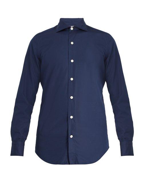 Matchesfashion.com Finamore 1925 - Seattle Spread Collar Cotton Poplin Shirt - Mens - Navy