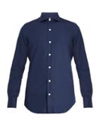 Matchesfashion.com Finamore 1925 - Seattle Spread Collar Cotton Poplin Shirt - Mens - Navy