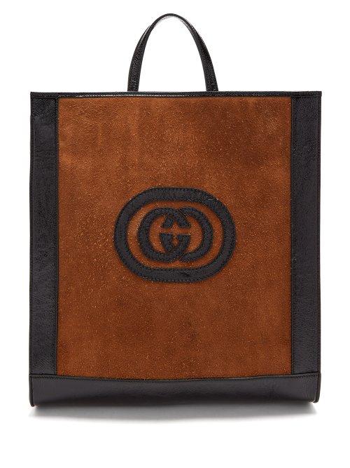 Matchesfashion.com Gucci - Logo Front Suede Tote - Womens - Black Brown