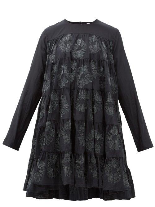 Matchesfashion.com Merlette - Soliman Sunburst-embroidered Cotton-blend Dress - Womens - Black