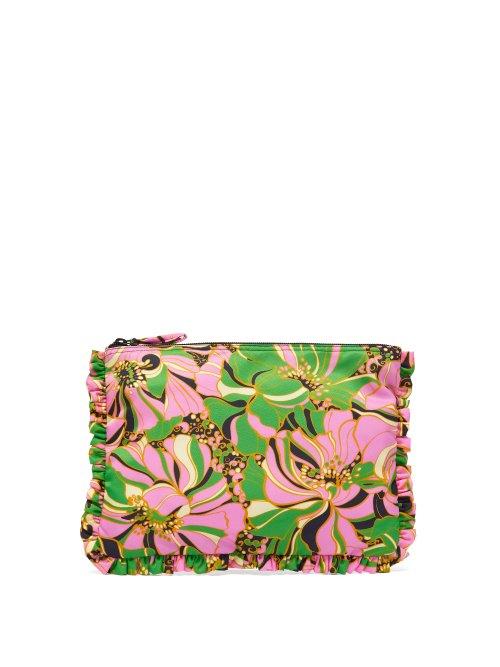 Matchesfashion.com La Doublej - Carnevale Print Ruffled Pouch - Womens - Pink Multi