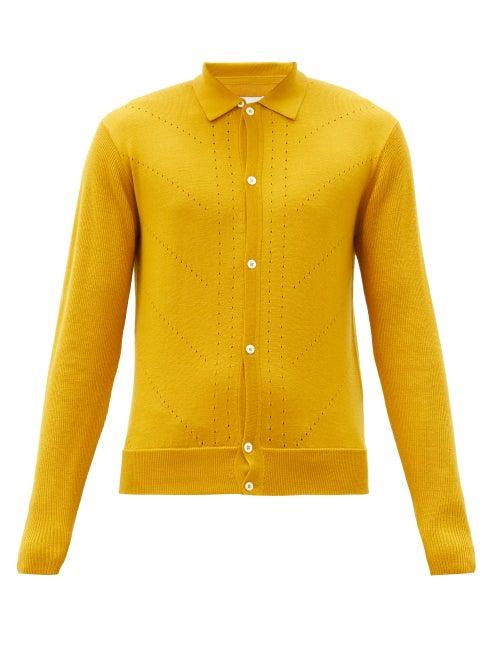 Matchesfashion.com King & Tuckfield - Eyelet Merino-wool Cardigan - Mens - Dark Yellow