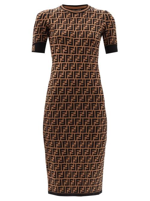 Ladies Rtw Fendi - Ff-jacquard Midi Dress - Womens - Brown