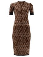 Ladies Rtw Fendi - Ff-jacquard Midi Dress - Womens - Brown
