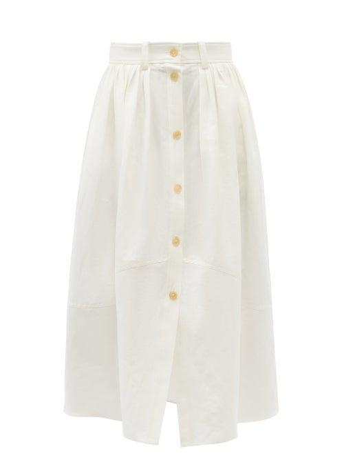 Ladies Rtw Chlo - Gathered Linen-blend Poplin Midi Skirt - Womens - White