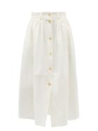 Ladies Rtw Chlo - Gathered Linen-blend Poplin Midi Skirt - Womens - White
