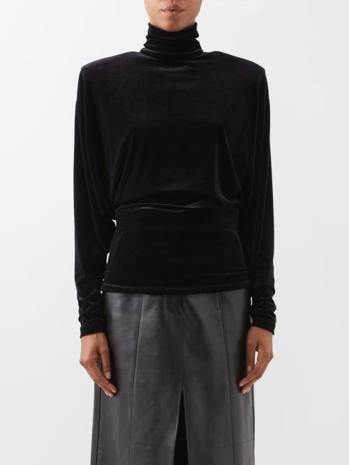 Alexandre Vauthier - High-neck Velvet Top - Womens - Black