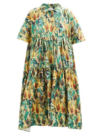 Kika Vargas - Elizabeth Floral-print Cotton-blend Dress - Womens - Green Multi