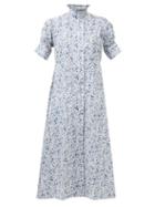 Thierry Colson - Venetia High-neck Floral Cotton-poplin Shirt Dress - Womens - Blue Print