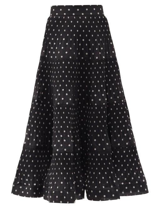 Matchesfashion.com Zimmermann - Tiered Polka-dot Pliss Voile Midi Skirt - Womens - Black White