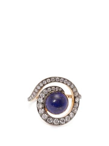 Matchesfashion.com Noor Fares - Planet Diamond & Lapis Spiral Ring - Womens - Blue