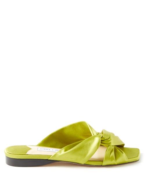 Jimmy Choo - Narisa Square-toe Satin Slides - Womens - Yellow