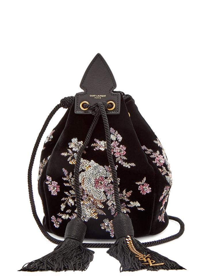 Saint Laurent Anja Bead And Sequin-embellished Velvet Clutch