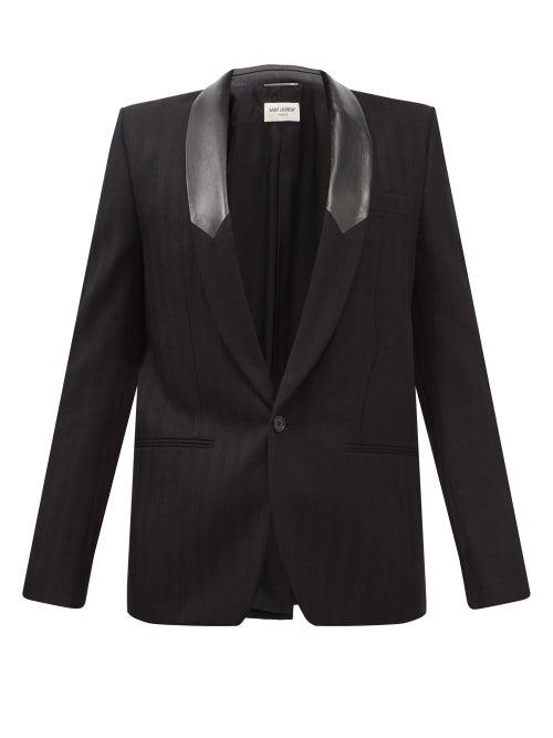 Saint Laurent - Leather-trimmed Single-breasted Wool Blazer - Mens - Black