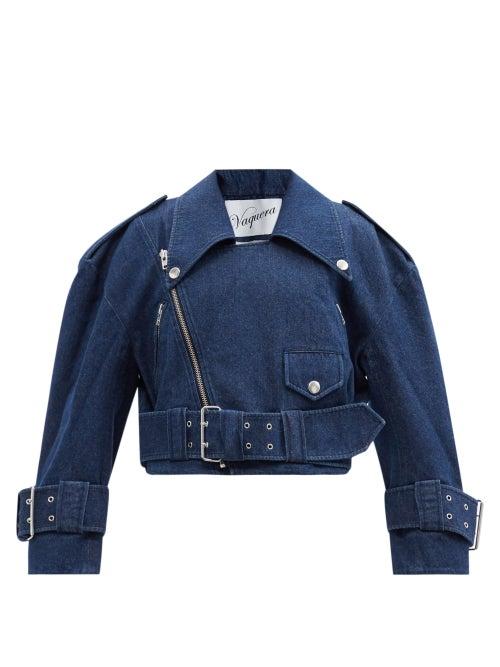 Matchesfashion.com Vaquera - Cropped Denim Biker Jacket - Womens - Denim