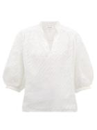 Matchesfashion.com Frame - Broderie Anglaise Ramie Blouse - Womens - White