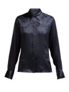 Matchesfashion.com Nili Lotan - Mica Silk Satin Western Shirt - Womens - Navy