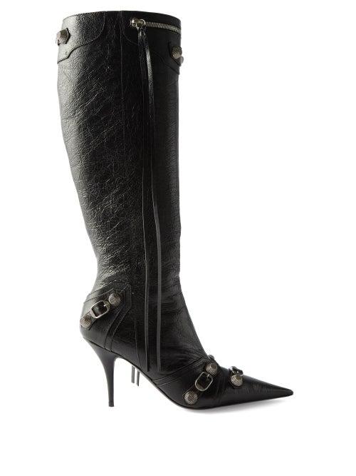 Balenciaga - Cagole Buckled Knee-high Leather Boots - Womens - Black