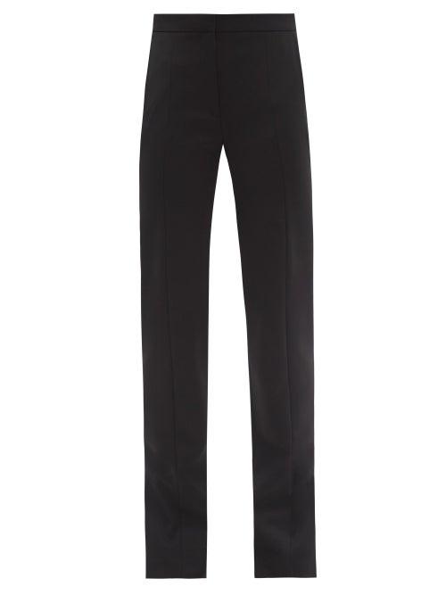 Ladies Rtw Alexander Mcqueen - Side-slit Boot-cut Wool-crepe Trousers - Womens - Black