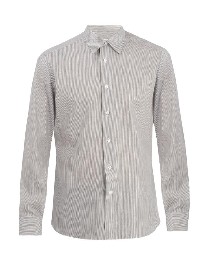 Brioni Single-cuff Striped Linen Shirt