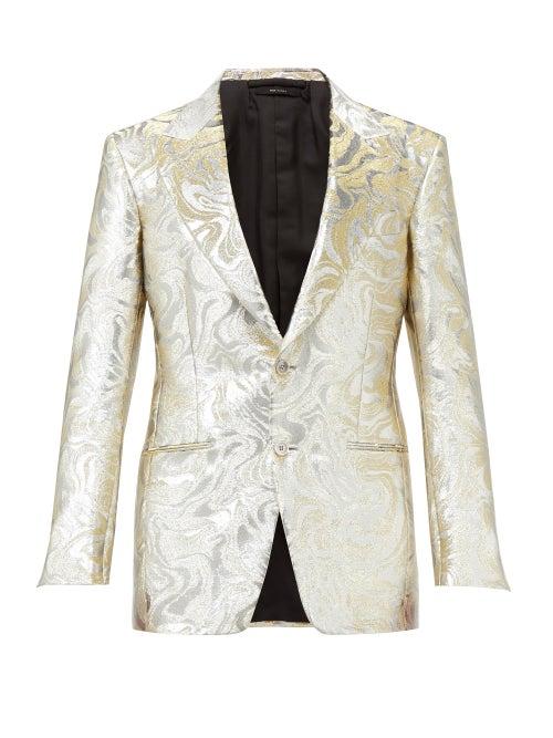 Tom Ford - Single-breasted Wave-brocade Suit Blazer - Mens - Gold Multi