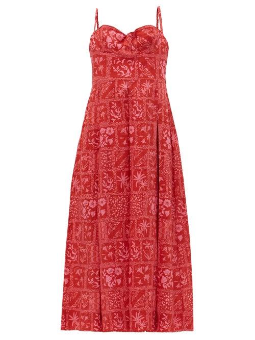 Agua By Agua Bendita - Mambo Floral-print Linen Dress - Womens - Red Print