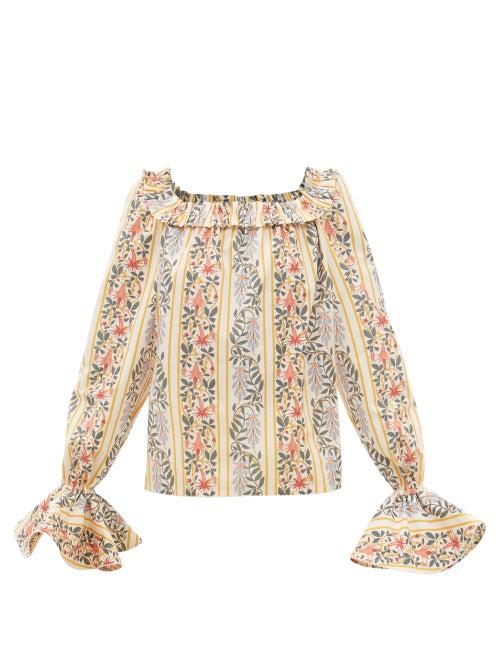 Agua By Agua Bendita - Pina Floral-print Ruffled Poplin Top - Womens - Multi