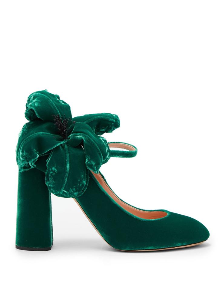 Rochas Embro Flower-appliqu Mary-jane Velvet Pumps