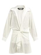 Matchesfashion.com Jacquemus - Alassio Knot Front Cotton Blend Dress - Womens - White