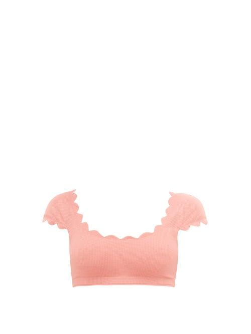 Matchesfashion.com Marysia - Mexico Scalloped-edge Cap-sleeve Bikini Top - Womens - Pink