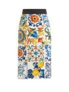 Matchesfashion.com Dolce & Gabbana - Majolica Print Silk Blend Pencil Skirt - Womens - White Print
