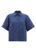 Three Graces London - Virginia Linen-voile Short-sleeved Shirt - Womens - Dark Blue