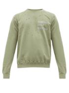 Matchesfashion.com Satisfy - Running Cult Member Distressed Cotton Sweatshirt - Mens - Khaki