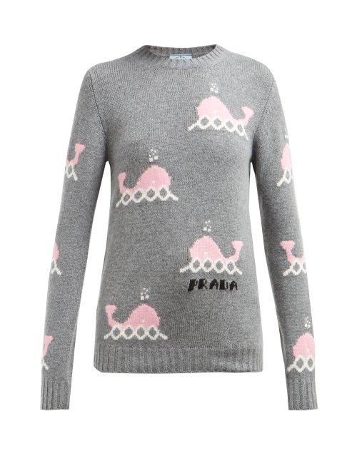 Matchesfashion.com Prada - Whale Intarsia Wool And Cashmere Blend Sweater - Womens - Grey Multi