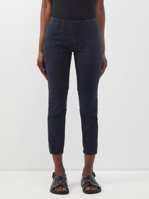 Nili Lotan - Elasticated-cuff Cotton-blend Slim-leg Trousers - Womens - Dark Navy