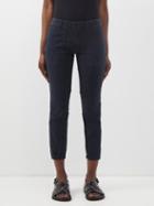 Nili Lotan - Elasticated-cuff Cotton-blend Slim-leg Trousers - Womens - Dark Navy